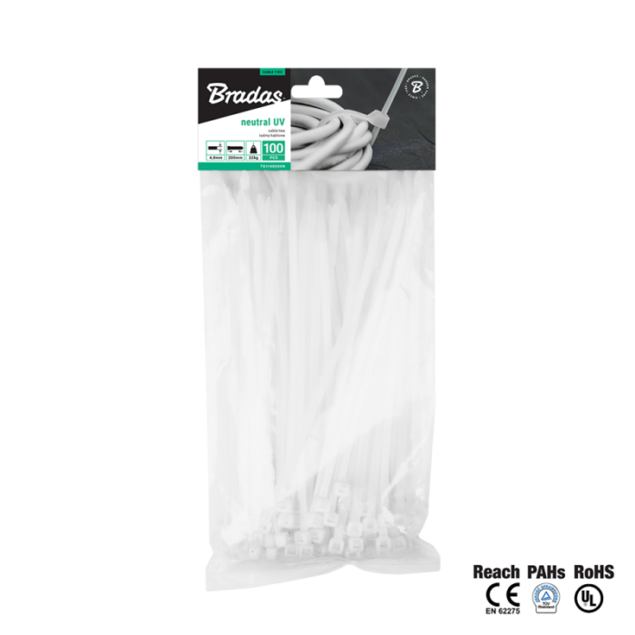 Plastikiniai užveržėjai  7.6x200mm,100vnt.,  balti