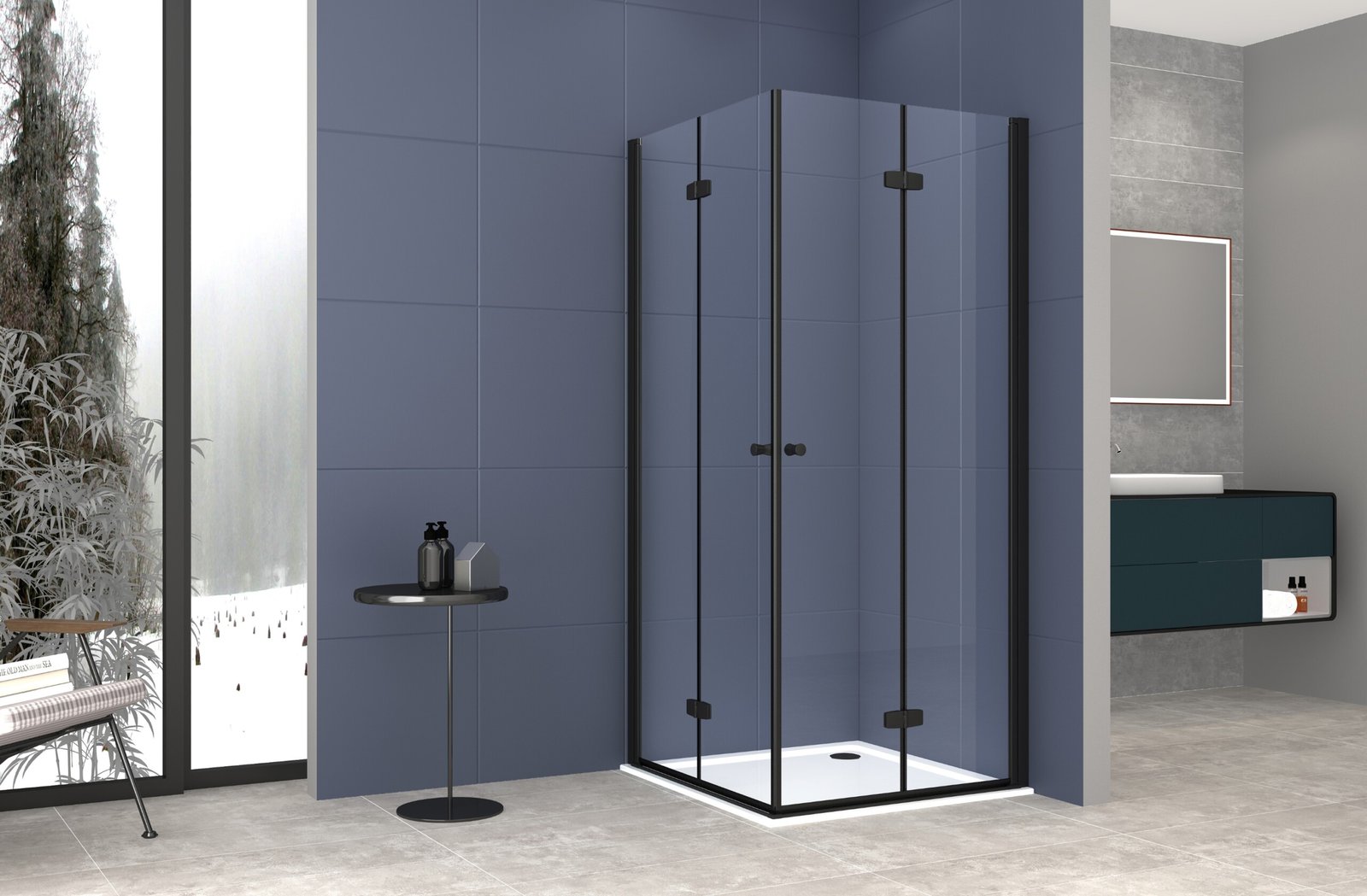 Aprašymas:1. Stiklo storis: 6 mm2. Stiklo spalva: skaidrus "Easy clean"3. Profilio spalva:  juodass4. Nerūdijančio plieno rankenos5.Be padėklo