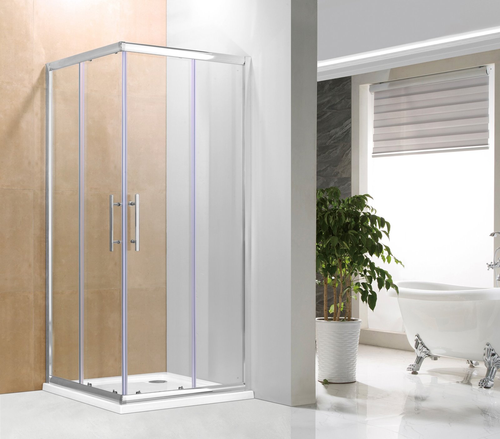 Aprašymas:1. Stiklo storis: 6 mm2. Stiklo spalva: skaidrus "Easy clean"3. Profilio spalva:  chromuotas4. Nerūdijančio plieno rankenos5.Be padėklo